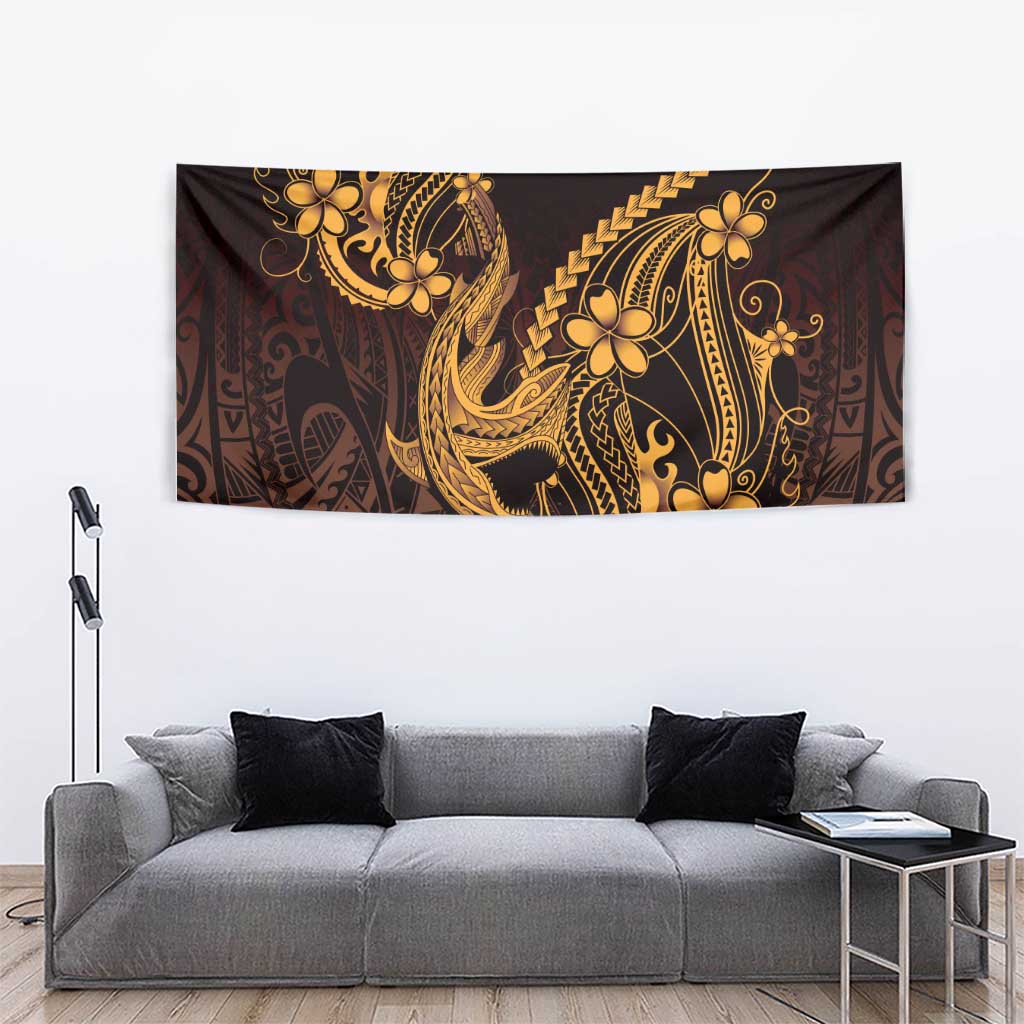 Gold Black Aloha Hawaii Tapestry Polynesian Shark Tattoo With Plumeria LT14 - Polynesian Pride