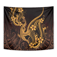 Gold Black Aloha Hawaii Tapestry Polynesian Shark Tattoo With Plumeria LT14 - Polynesian Pride