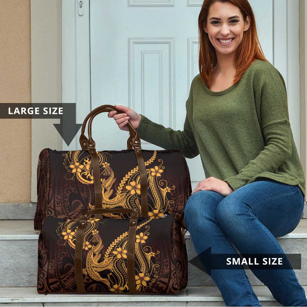 Gold Black Aloha Hawaii Travel Bag Polynesian Shark Tattoo With Plumeria LT14 - Polynesian Pride
