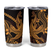 Gold Black Aloha Hawaii Tumbler Cup Polynesian Shark Tattoo With Plumeria LT14 Gold - Polynesian Pride