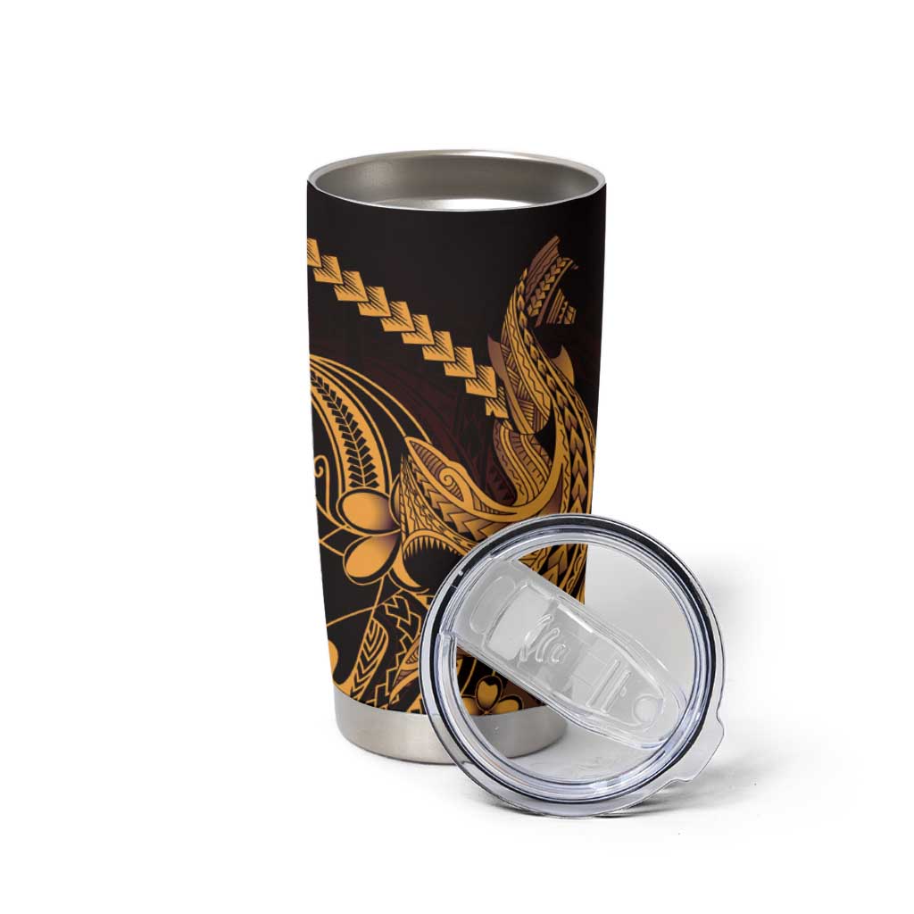 Gold Black Aloha Hawaii Tumbler Cup Polynesian Shark Tattoo With Plumeria LT14 - Polynesian Pride