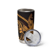 Gold Black Aloha Hawaii Tumbler Cup Polynesian Shark Tattoo With Plumeria LT14 - Polynesian Pride