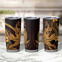Gold Black Aloha Hawaii Tumbler Cup Polynesian Shark Tattoo With Plumeria LT14 - Polynesian Pride