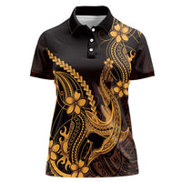 Gold Black Aloha Hawaii Women Polo Shirt Polynesian Shark Tattoo With Plumeria LT14 Female Gold - Polynesian Pride