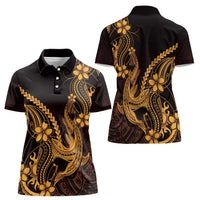 Gold Black Aloha Hawaii Women Polo Shirt Polynesian Shark Tattoo With Plumeria LT14 - Polynesian Pride