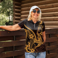Gold Black Aloha Hawaii Women Polo Shirt Polynesian Shark Tattoo With Plumeria LT14 - Polynesian Pride