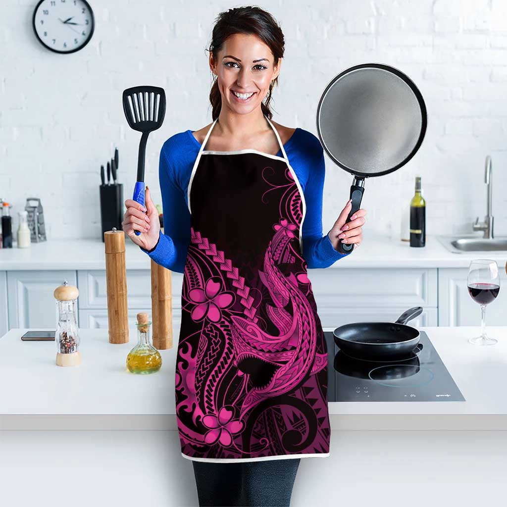 Pink Black Aloha Hawaii Apron Polynesian Shark Tattoo With Plumeria - Polynesian Pride