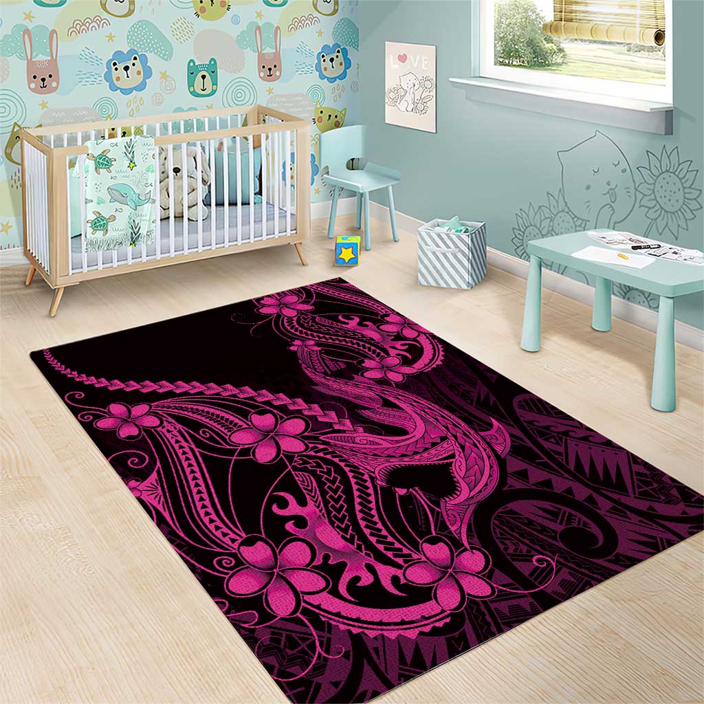 Pink Black Aloha Hawaii Area Rug Polynesian Shark Tattoo With Plumeria - Polynesian Pride