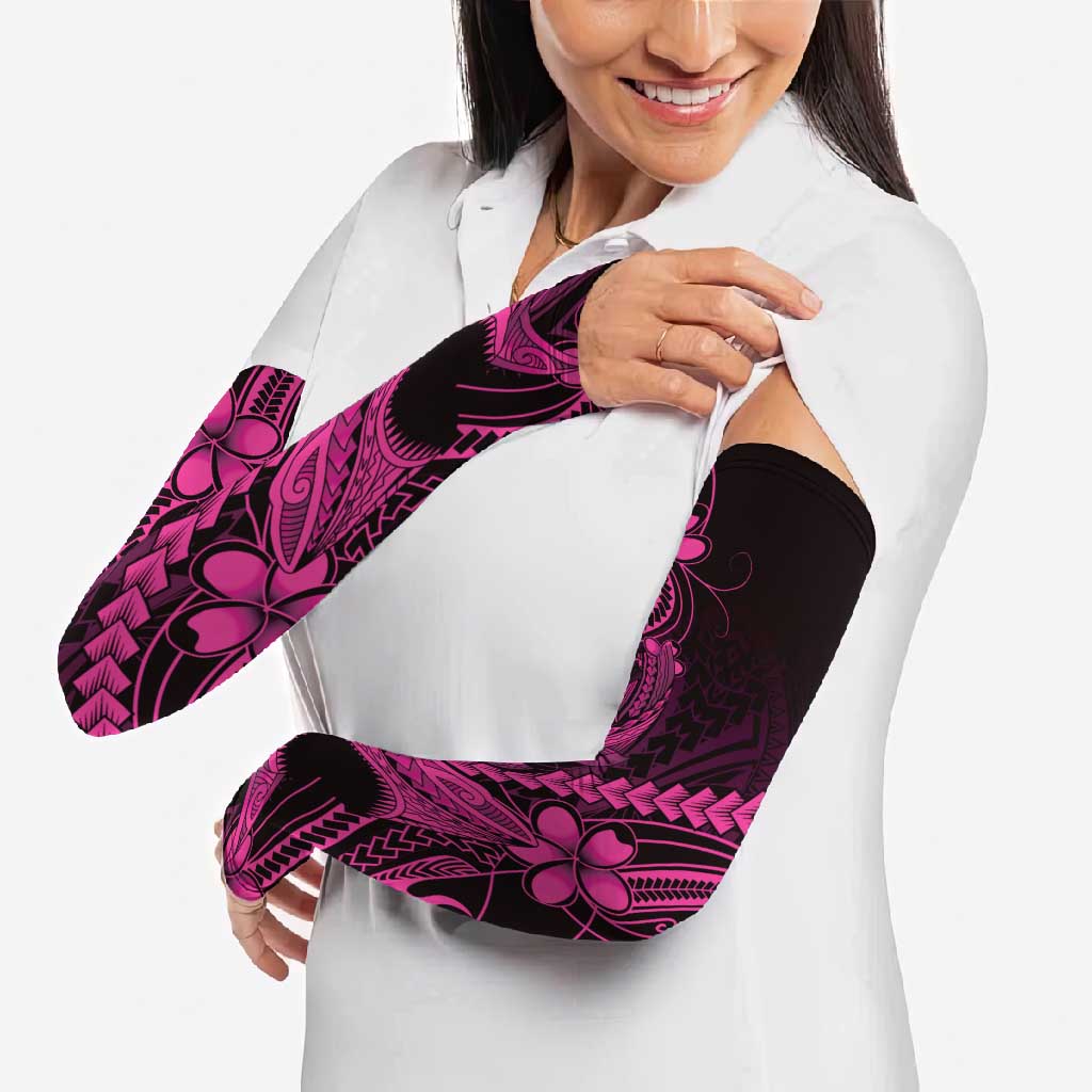 Pink Black Aloha Hawaii Arm Sleeves Polynesian Shark Tattoo With Plumeria - Polynesian Pride