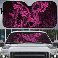 Pink Black Aloha Hawaii Auto Sun Shade Polynesian Shark Tattoo With Plumeria LT14 Pink - Polynesian Pride