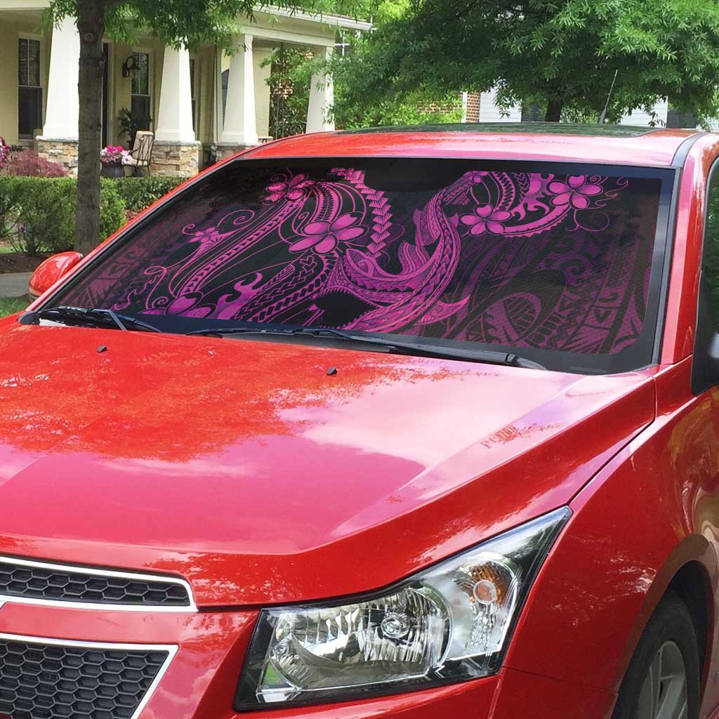 Pink Black Aloha Hawaii Auto Sun Shade Polynesian Shark Tattoo With Plumeria LT14 - Polynesian Pride