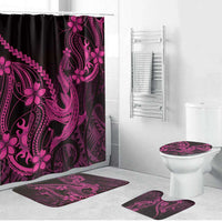 Pink Black Aloha Hawaii Bathroom Set Polynesian Shark Tattoo With Plumeria LT14 Bathroom Set (4 pcs) Pink - Polynesian Pride