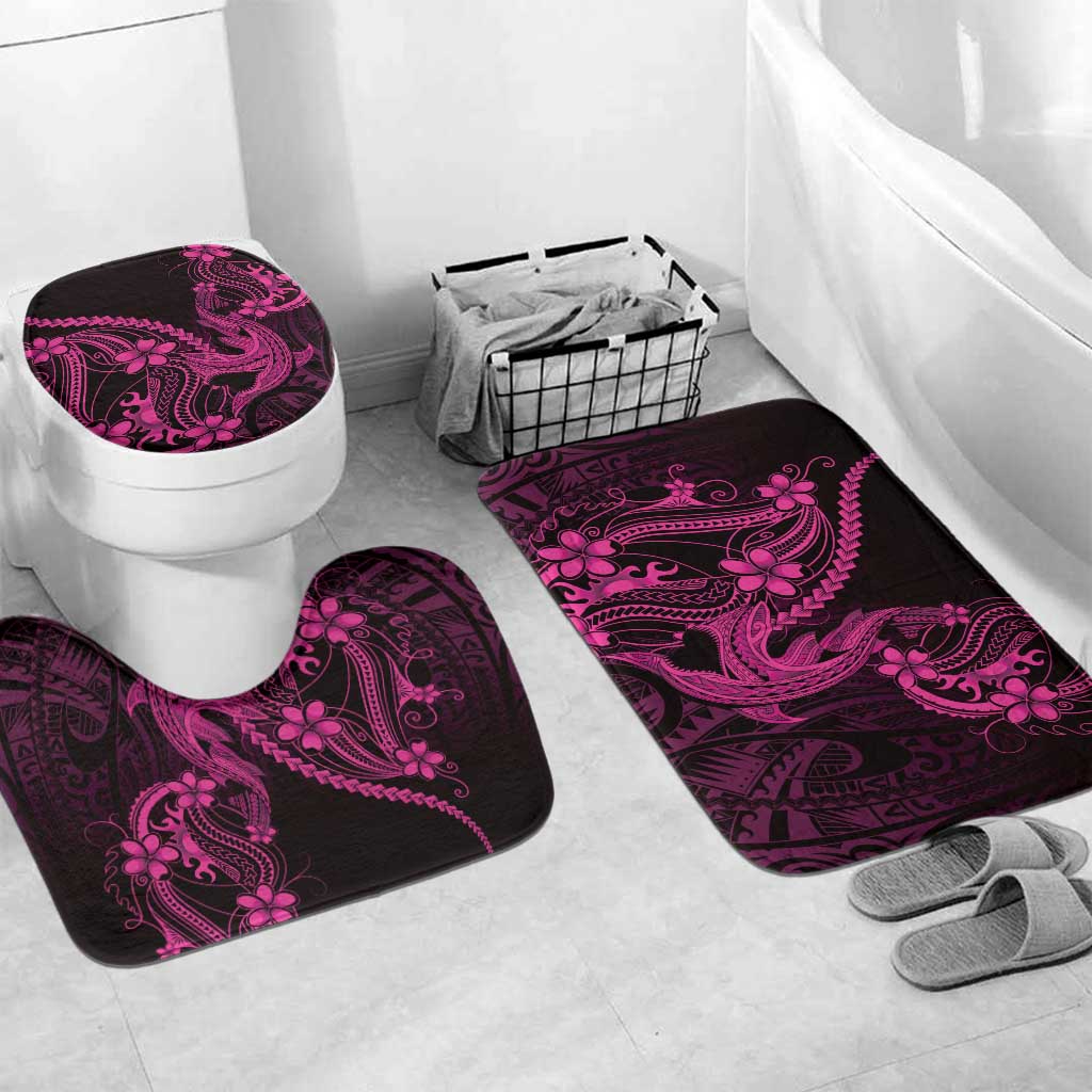 Pink Black Aloha Hawaii Bathroom Set Polynesian Shark Tattoo With Plumeria LT14 Mat Set Only (3 pcs) One Size Pink - Polynesian Pride