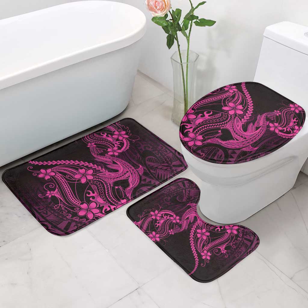 Pink Black Aloha Hawaii Bathroom Set Polynesian Shark Tattoo With Plumeria LT14 - Polynesian Pride