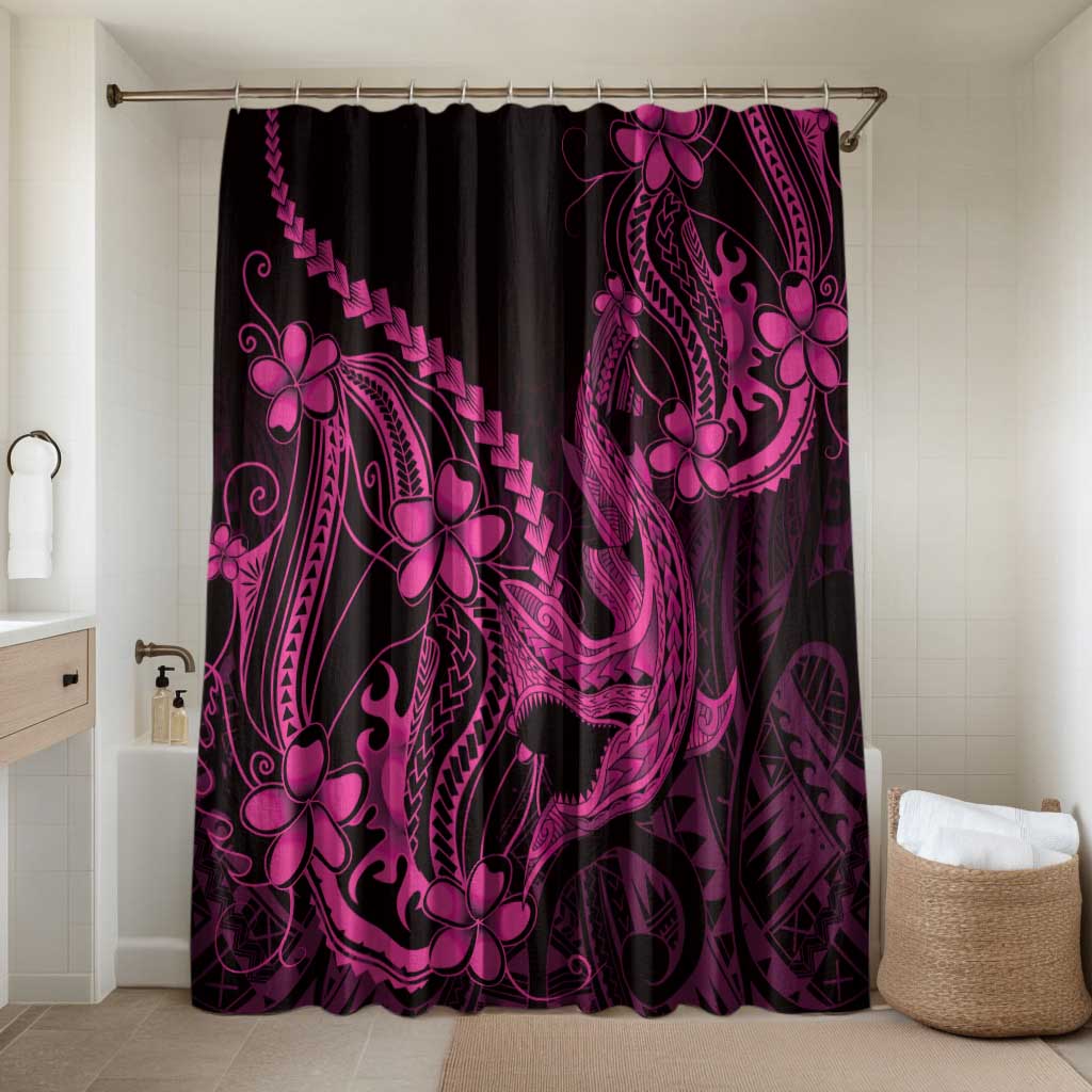 Pink Black Aloha Hawaii Bathroom Set Polynesian Shark Tattoo With Plumeria LT14 Shower Curtain Only Pink - Polynesian Pride