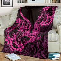 Pink Black Aloha Hawaii Blanket Polynesian Shark Tattoo With Plumeria - Polynesian Pride