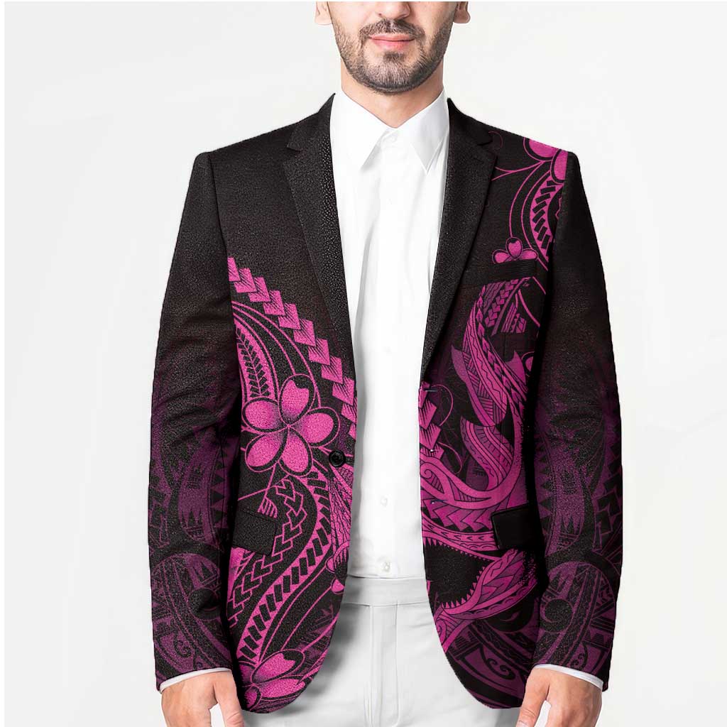 Pink Black Aloha Hawaii Blazer Polynesian Shark Tattoo With Plumeria LT14 - Polynesian Pride