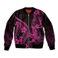 Pink Black Aloha Hawaii Bomber Jacket Polynesian Shark Tattoo With Plumeria LT14 Unisex Pink - Polynesian Pride