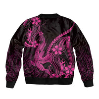 Pink Black Aloha Hawaii Bomber Jacket Polynesian Shark Tattoo With Plumeria LT14 - Polynesian Pride
