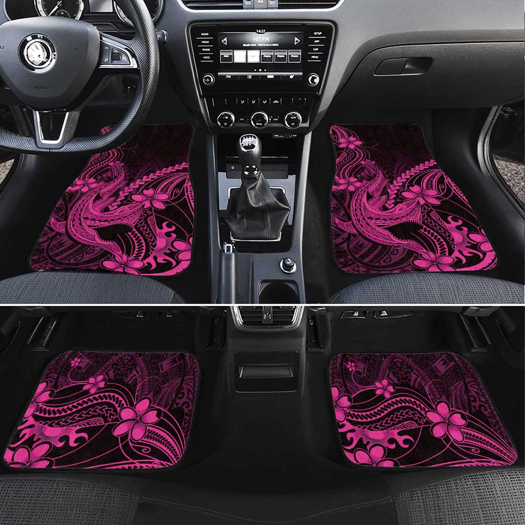 Pink Black Aloha Hawaii Car Mats Polynesian Shark Tattoo With Plumeria LT14 Set 4pcs Pink - Polynesian Pride