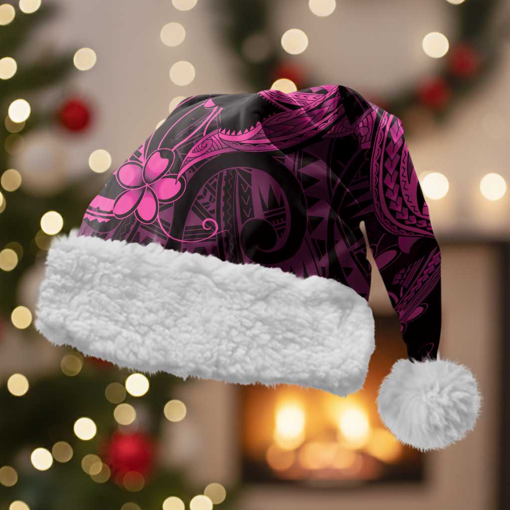 Pink Black Aloha Hawaii Christmas Santa Hat Polynesian Shark Tattoo With Plumeria LT14 With Fur Pink - Polynesian Pride
