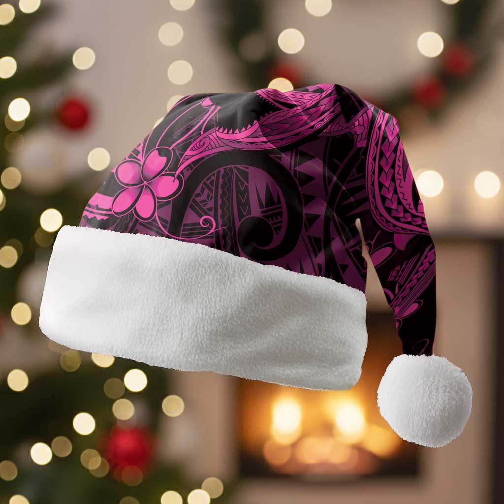 Pink Black Aloha Hawaii Christmas Santa Hat Polynesian Shark Tattoo With Plumeria LT14 Without Fur Pink - Polynesian Pride