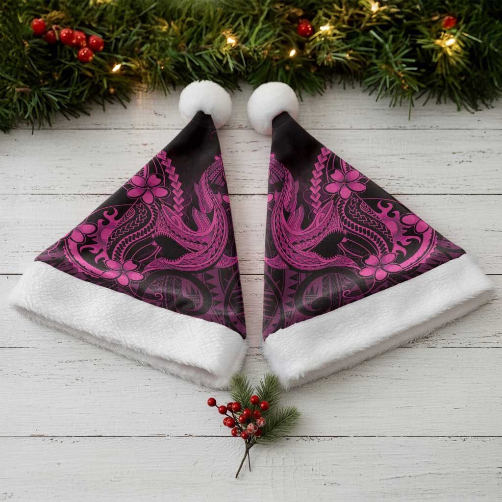 Pink Black Aloha Hawaii Christmas Santa Hat Polynesian Shark Tattoo With Plumeria LT14 - Polynesian Pride