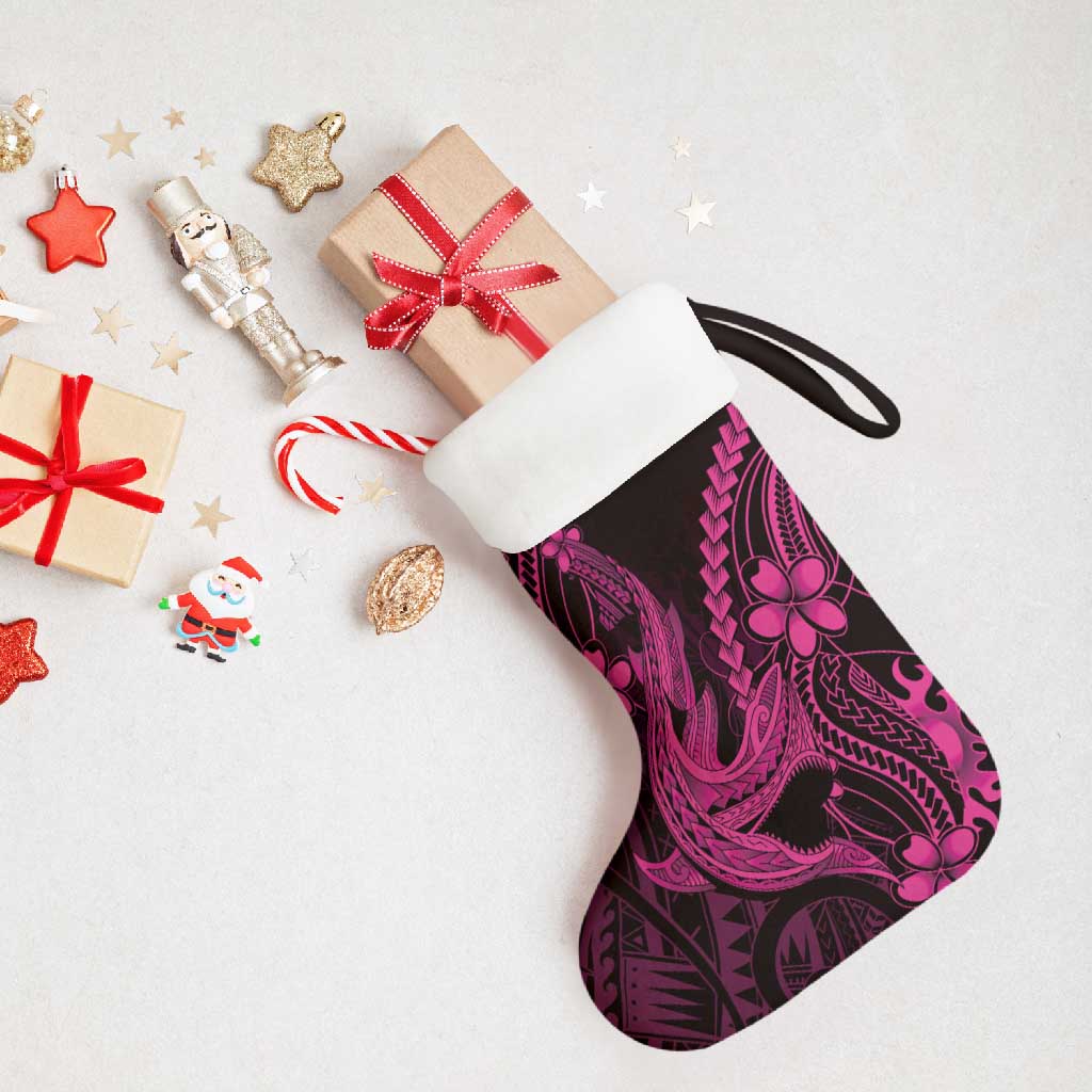 Pink Black Aloha Hawaii Christmas Stocking Polynesian Shark Tattoo With Plumeria - Polynesian Pride