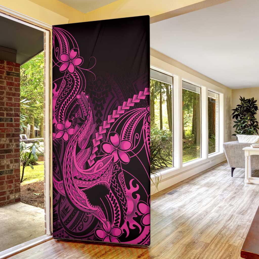 Pink Black Aloha Hawaii Door Cover Polynesian Shark Tattoo With Plumeria LT14 - Polynesian Pride