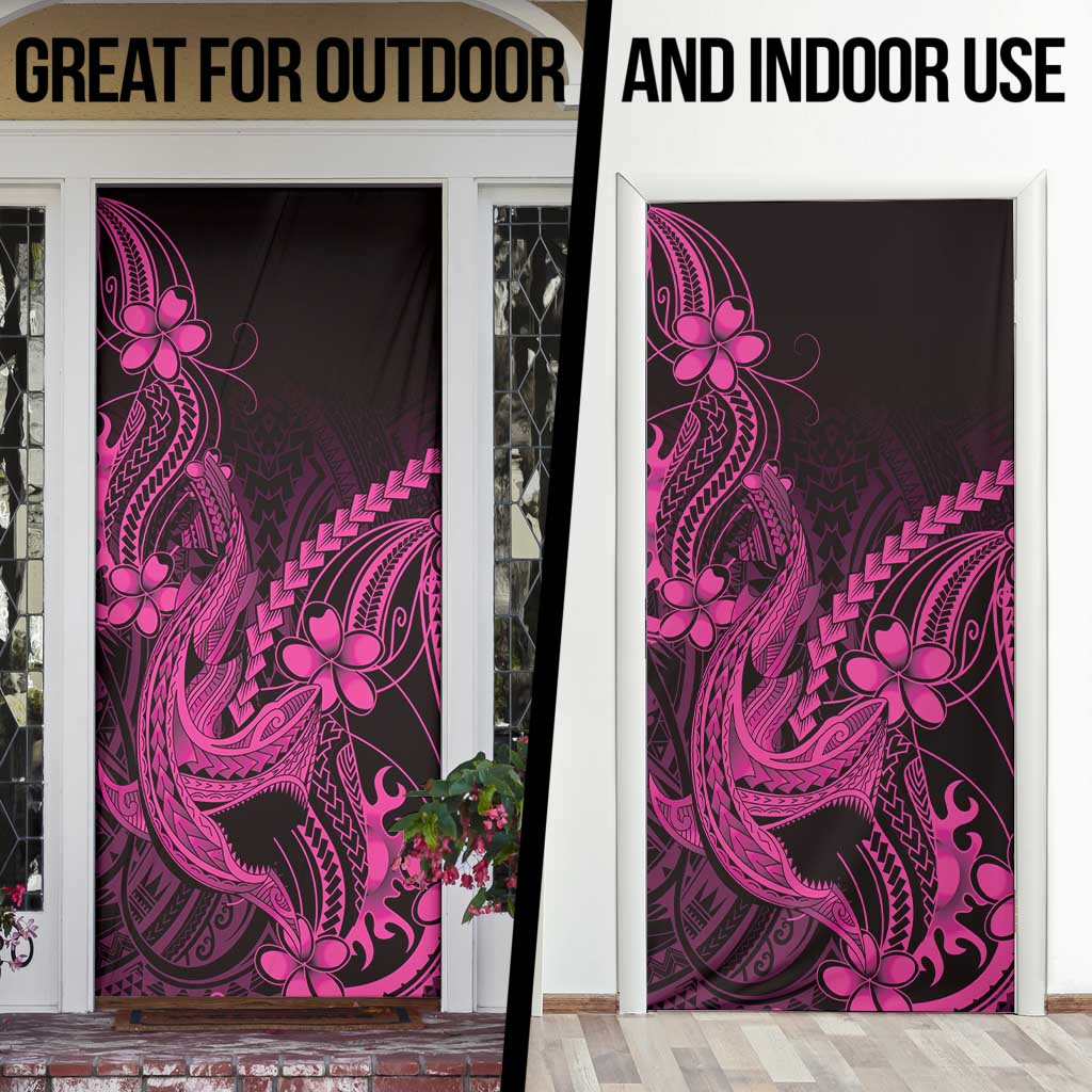 Pink Black Aloha Hawaii Door Cover Polynesian Shark Tattoo With Plumeria LT14 - Polynesian Pride