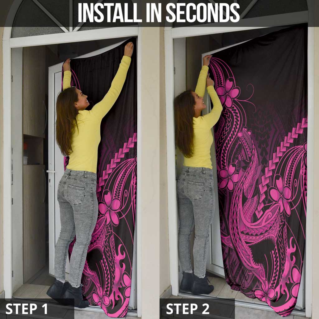 Pink Black Aloha Hawaii Door Cover Polynesian Shark Tattoo With Plumeria LT14 - Polynesian Pride