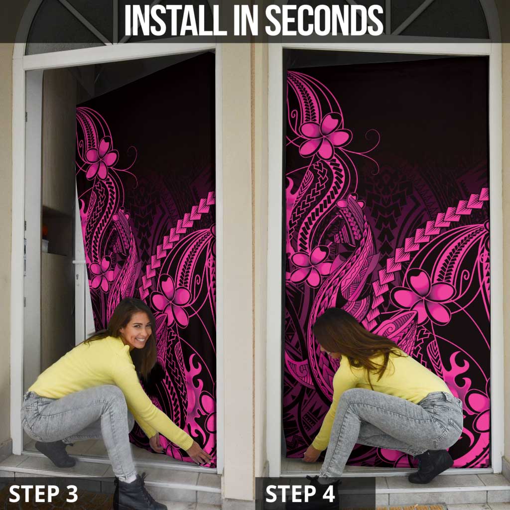 Pink Black Aloha Hawaii Door Cover Polynesian Shark Tattoo With Plumeria LT14 - Polynesian Pride