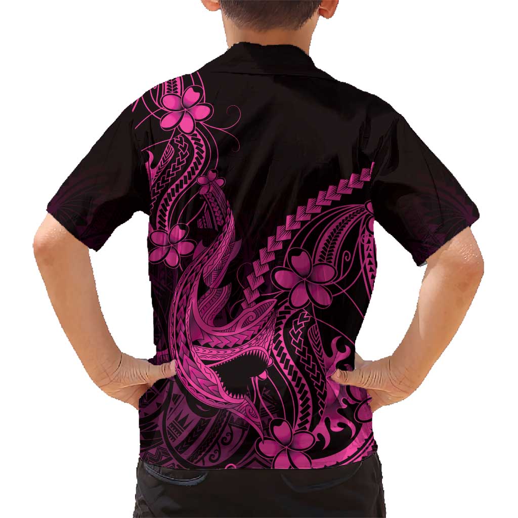 Pink Black Aloha Hawaii Family Matching Long Sleeve Bodycon Dress and Hawaiian Shirt Polynesian Shark Tattoo With Plumeria - Polynesian Pride
