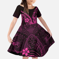 Pink Black Aloha Hawaii Family Matching Off The Shoulder Long Sleeve Dress and Hawaiian Shirt Polynesian Shark Tattoo With Plumeria - Polynesian Pride