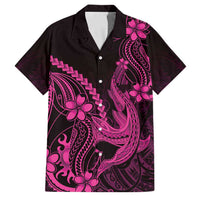 Pink Black Aloha Hawaii Family Matching Off The Shoulder Long Sleeve Dress and Hawaiian Shirt Polynesian Shark Tattoo With Plumeria - Polynesian Pride