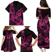 Pink Black Aloha Hawaii Family Matching Puletasi and Hawaiian Shirt Polynesian Shark Tattoo With Plumeria - Polynesian Pride
