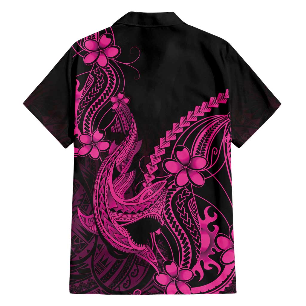 Pink Black Aloha Hawaii Family Matching Puletasi and Hawaiian Shirt Polynesian Shark Tattoo With Plumeria - Polynesian Pride