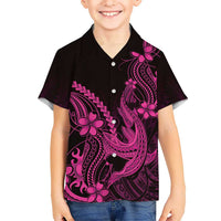 Pink Black Aloha Hawaii Family Matching Short Sleeve Bodycon Dress and Hawaiian Shirt Polynesian Shark Tattoo With Plumeria - Polynesian Pride
