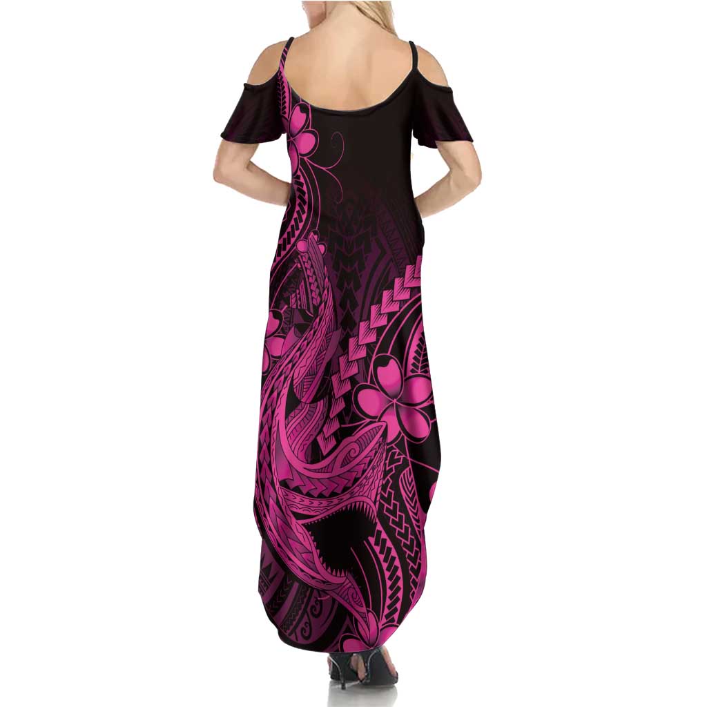 Pink Black Aloha Hawaii Family Matching Summer Maxi Dress and Hawaiian Shirt Polynesian Shark Tattoo With Plumeria - Polynesian Pride