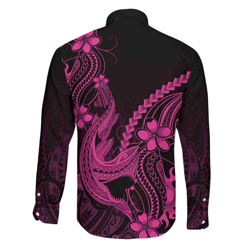 Pink Black Aloha Hawaii Family Matching Tank Maxi Dress and Hawaiian Shirt Polynesian Shark Tattoo With Plumeria - Polynesian Pride