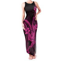 Pink Black Aloha Hawaii Family Matching Tank Maxi Dress and Hawaiian Shirt Polynesian Shark Tattoo With Plumeria - Polynesian Pride