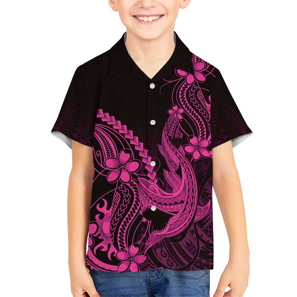 Pink Black Aloha Hawaii Family Matching Tank Maxi Dress and Hawaiian Shirt Polynesian Shark Tattoo With Plumeria - Polynesian Pride