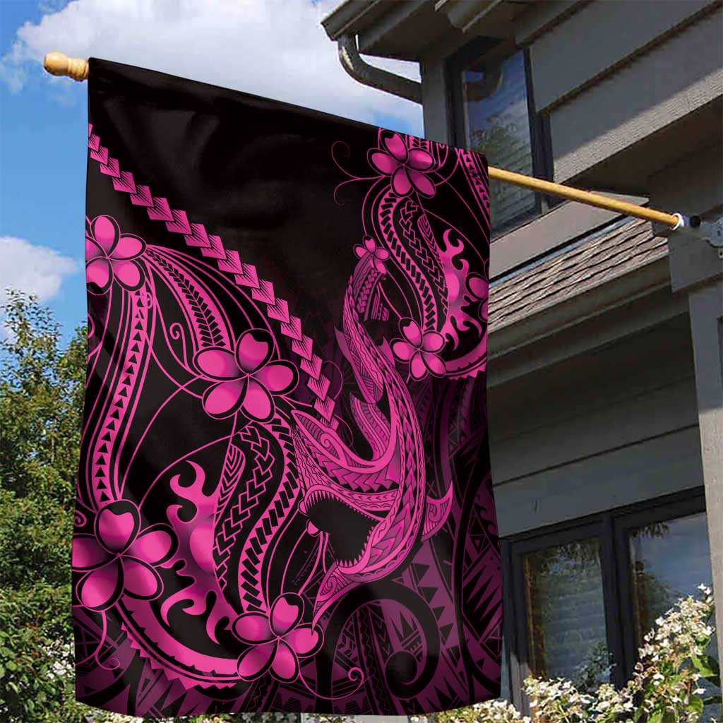 Pink Black Aloha Hawaii Garden Flag Polynesian Shark Tattoo With Plumeria LT14 - Polynesian Pride