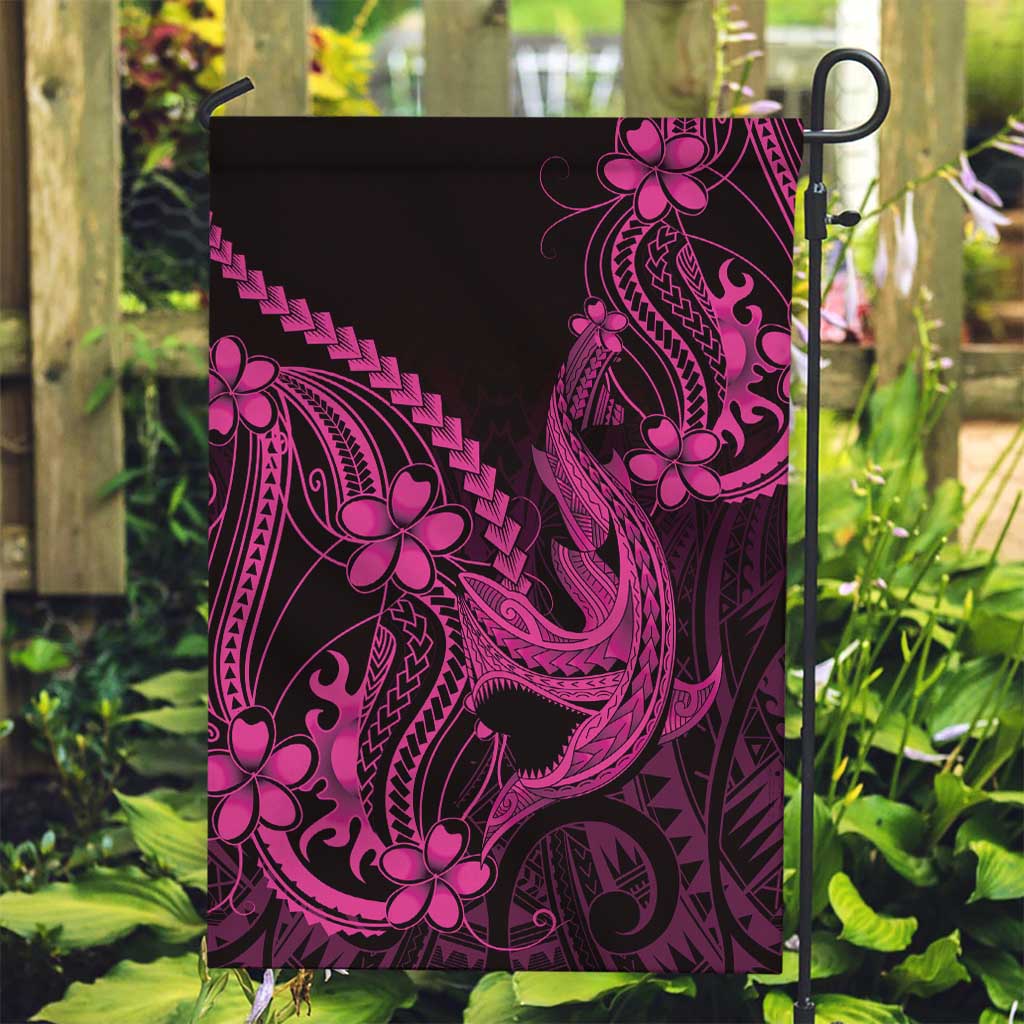 Pink Black Aloha Hawaii Garden Flag Polynesian Shark Tattoo With Plumeria LT14 Garden Flag Pink - Polynesian Pride
