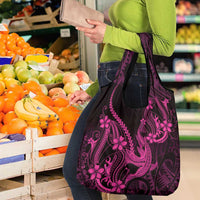 Pink Black Aloha Hawaii Grocery Bag Polynesian Shark Tattoo With Plumeria - Polynesian Pride