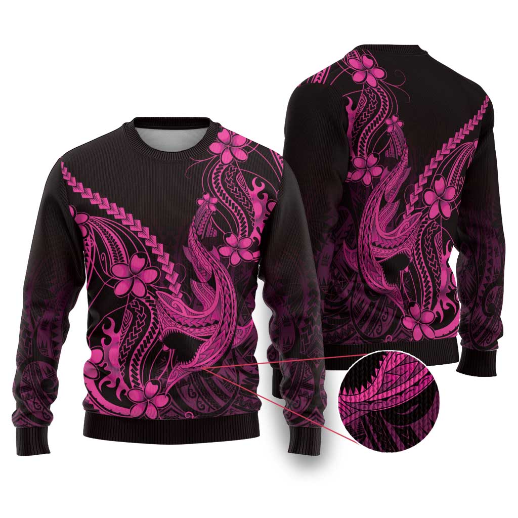 Pink Black Aloha Hawaii Ugly Christmas Sweater Polynesian Shark Tattoo With Plumeria LT14 Pink - Polynesian Pride