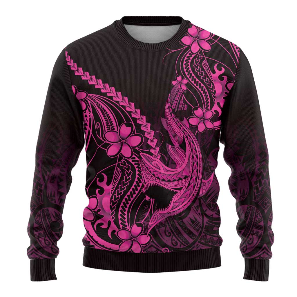 Pink Black Aloha Hawaii Ugly Christmas Sweater Polynesian Shark Tattoo With Plumeria LT14 - Polynesian Pride