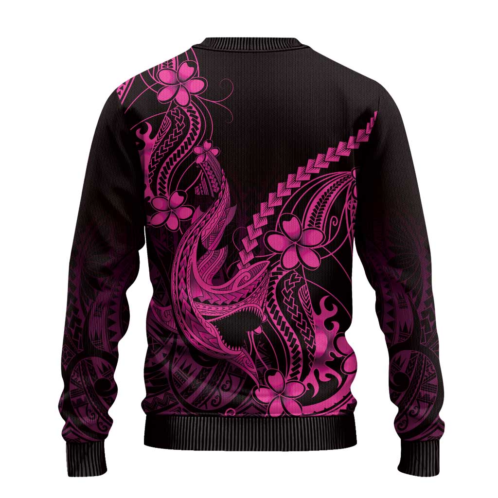 Pink Black Aloha Hawaii Ugly Christmas Sweater Polynesian Shark Tattoo With Plumeria LT14 - Polynesian Pride