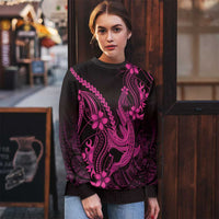 Pink Black Aloha Hawaii Ugly Christmas Sweater Polynesian Shark Tattoo With Plumeria LT14 - Polynesian Pride