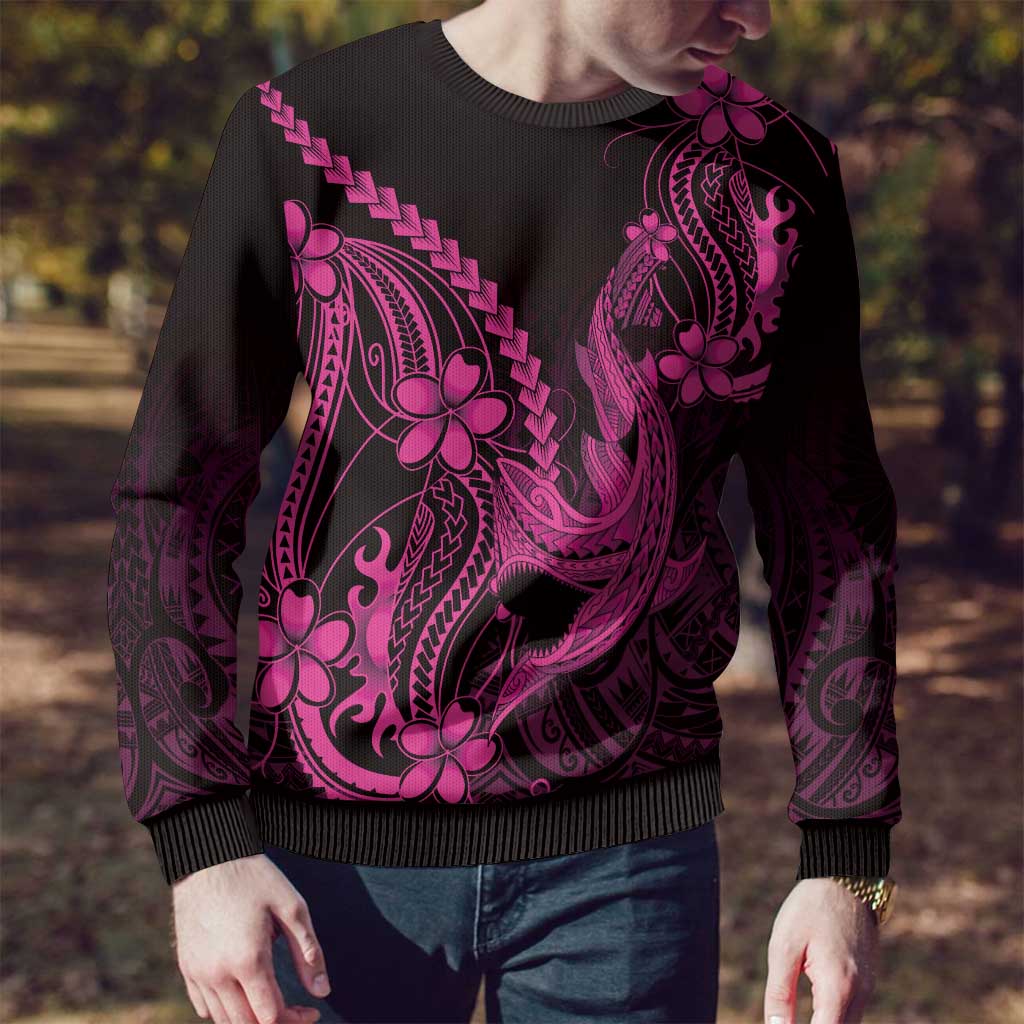 Pink Black Aloha Hawaii Ugly Christmas Sweater Polynesian Shark Tattoo With Plumeria LT14 - Polynesian Pride